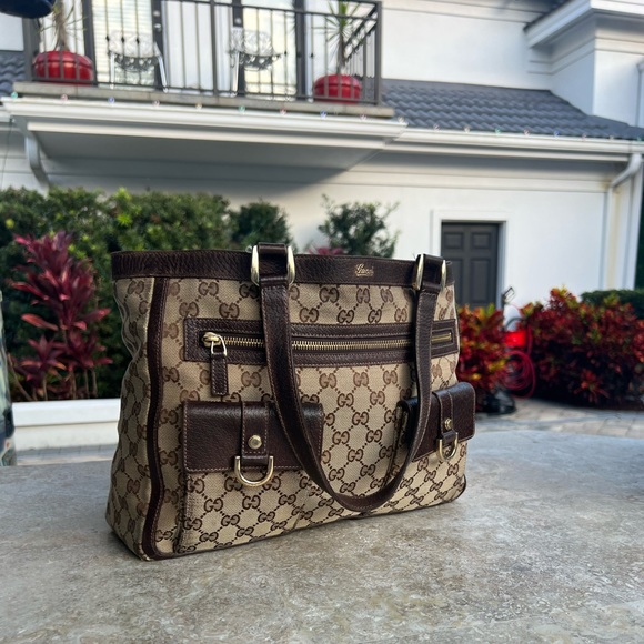 GUCCI Brown GG Canvas and Leather Tote